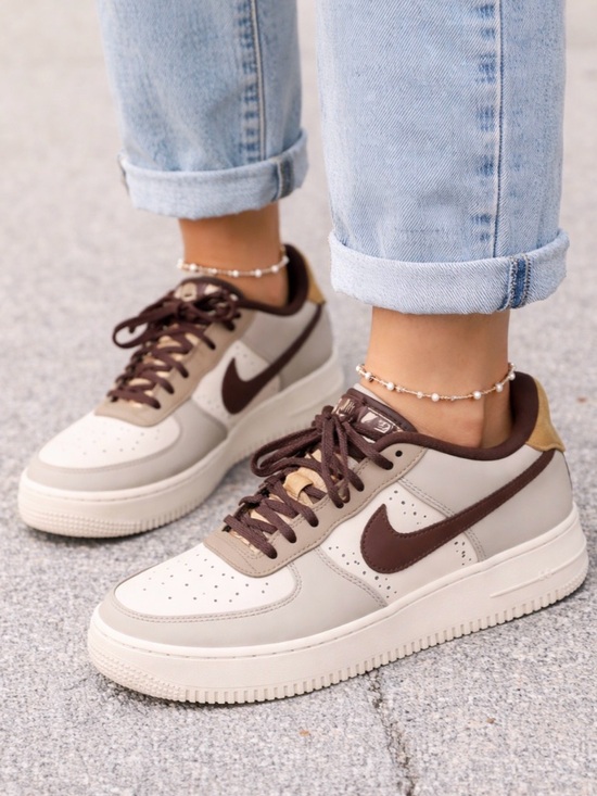 Nike Shoes - Nike Air Force 1 Low Beige Brown Swoosh 7Y Women’s 8.5